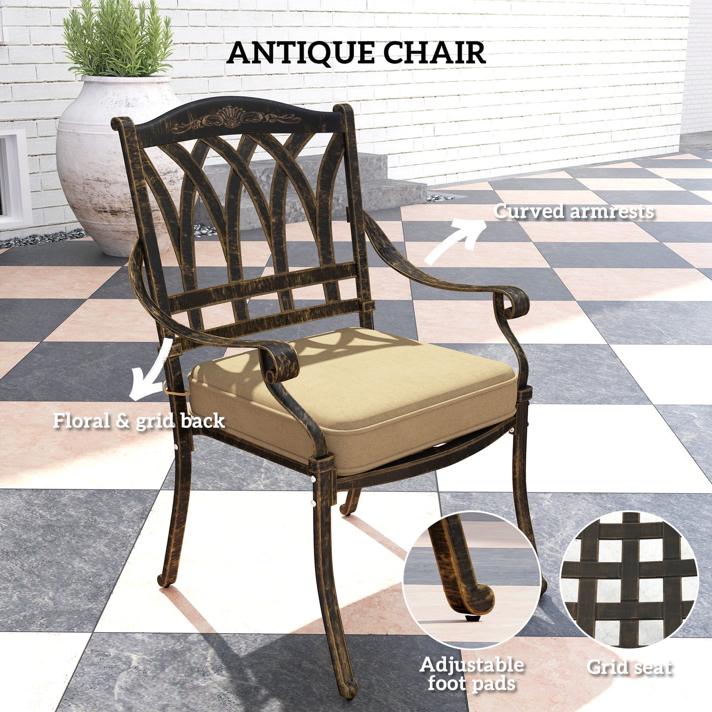 9 Pieces Cast Aluminium Garden Dining Set with Parasol Hole, Bronze