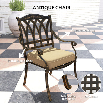 9 Pieces Cast Aluminium Garden Dining Set with Parasol Hole, Bronze