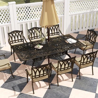 9 Pieces Cast Aluminium Garden Dining Set with Parasol Hole, Bronze