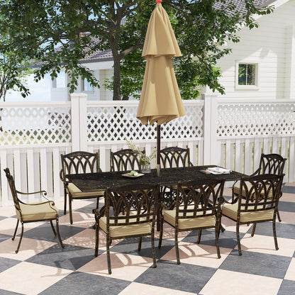 9 Pieces Cast Aluminium Garden Dining Set with Parasol Hole, Bronze