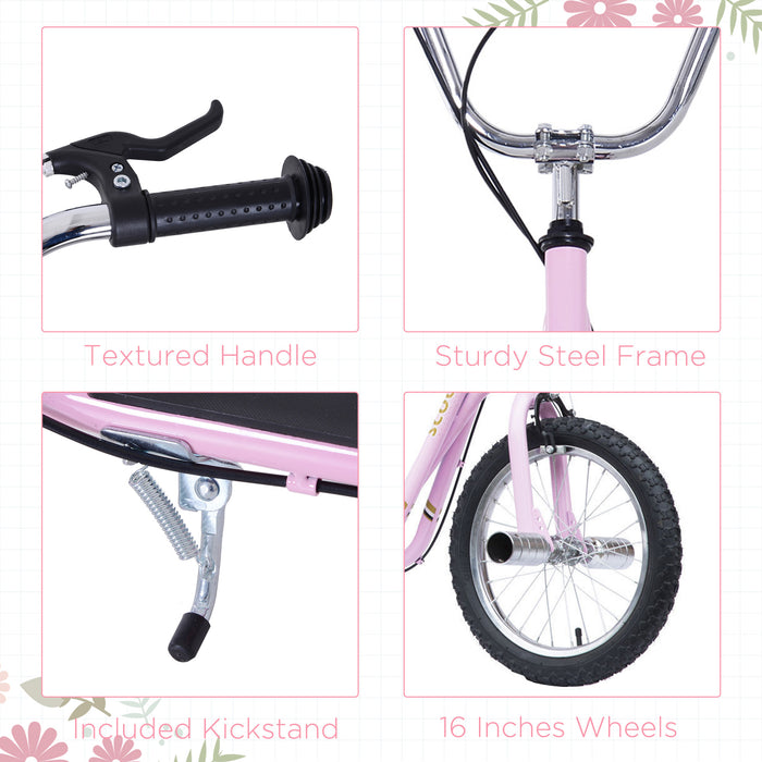 Teen Scooter Children Stunt Scooter W/ 16" Tyres Adjustable Height, Pink