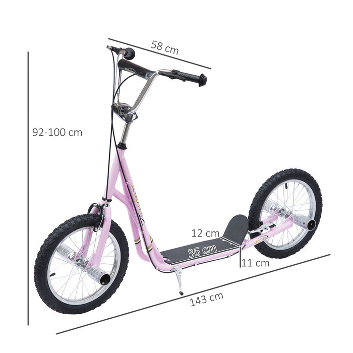 Teen Scooter Children Stunt Scooter W/ 16" Tyres Adjustable Height, Pink