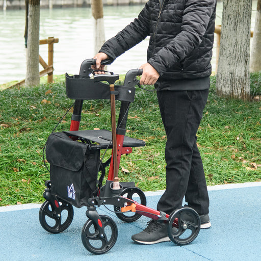 4 Wheel Rollator Walker with Seat Adjustable Mobility Walker with Bag, Red