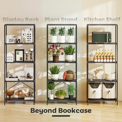 Industrial Bookshelf, Freestanding Bookcase, Dark Grey and Black