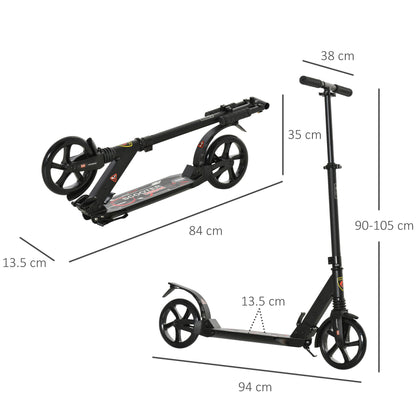 Folding Kick Scooter with Big Wheels for 14+ Teens Adult, Black