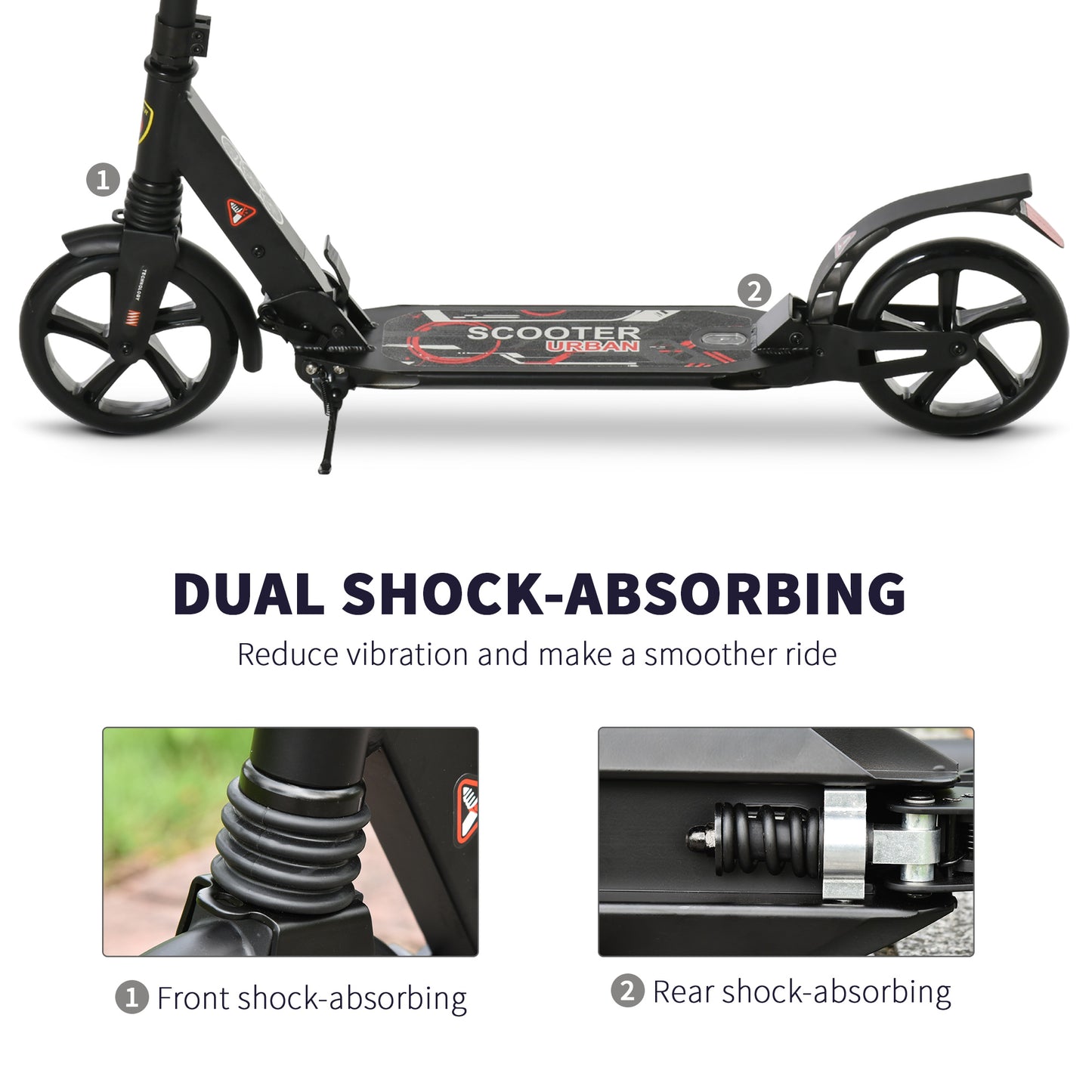 Folding Kick Scooter with Big Wheels for 14+ Teens Adult, Black