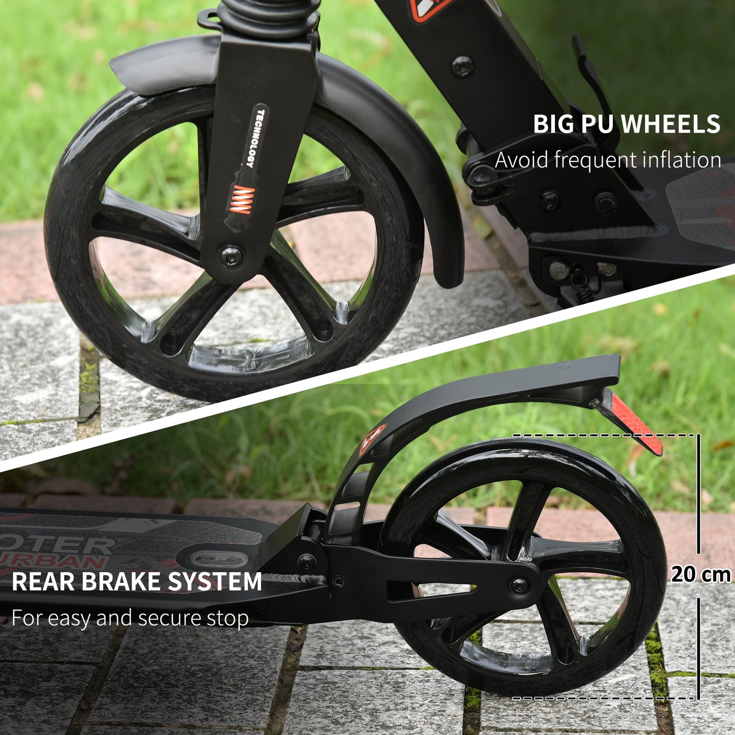 Folding Kick Scooter with Big Wheels for 14+ Teens Adult, Black