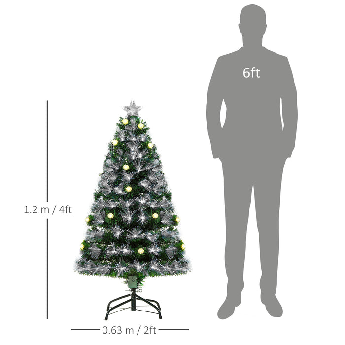 HOMCM 4ft White Artificial Christmas Tree w/ 130 LEDs Star Topper Tri-Base Full Bodied Seasonal Decoration Pre-Lit Home