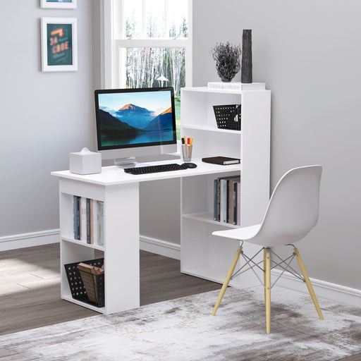 120cm Modern Computer Desk Bookshelf Writing Table Workstation PC Laptop Study Home Office 6 Shelves White