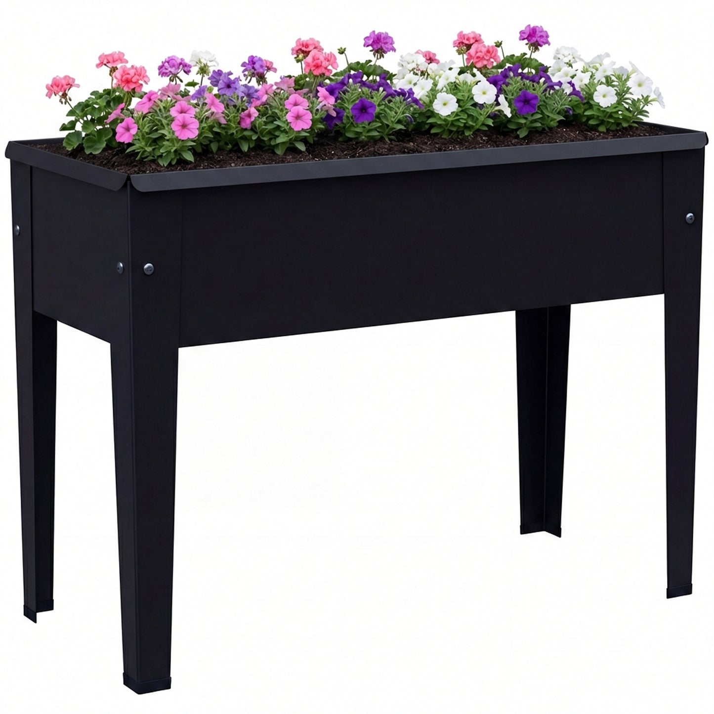 Raised Planter, Metal Raised Garden Bed on Legs with Drainage Hole and Foot Covers, Outdoor Elevated Garden Planter for Vegetables, Herbs, Flowers, Black