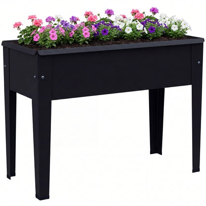 Raised Planter, Metal Raised Garden Bed on Legs with Drainage Hole and Foot Covers, Outdoor Elevated Garden Planter for Vegetables, Herbs, Flowers, Black
