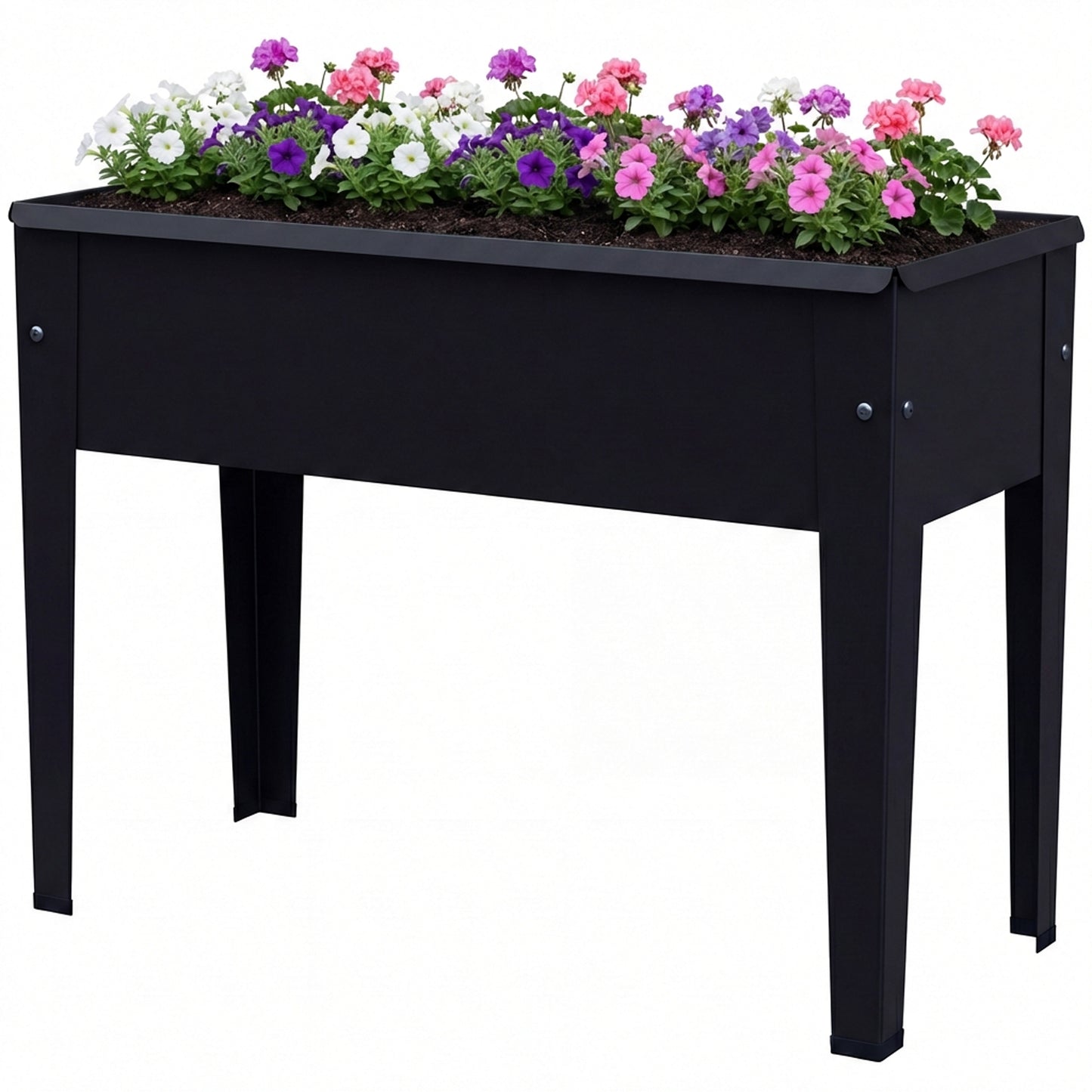 Raised Planter, Metal Raised Garden Bed on Legs with Drainage Hole and Foot Covers, Outdoor Elevated Garden Planter for Vegetables, Herbs, Flowers, Black