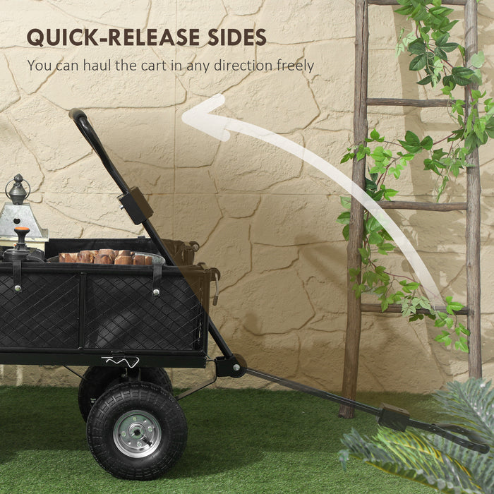 Garden Cart with Removable Liner, Quick-Release Sides, Black