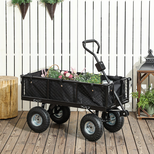 Garden Cart with Removable Liner, Quick-Release Sides, Black