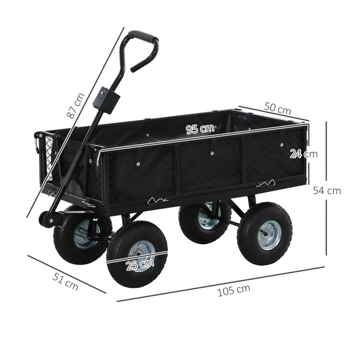 Garden Cart with Removable Liner, Quick-Release Sides, Black