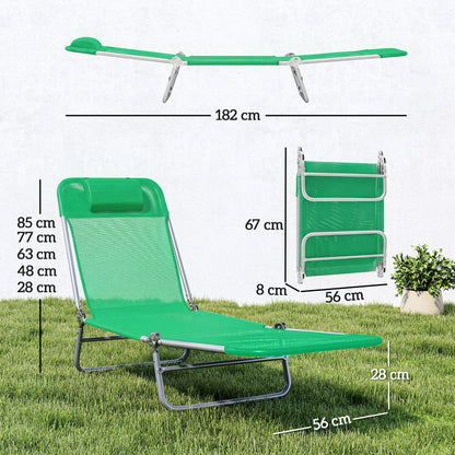2 Pieces Sun Loungers Foldable Reclining Chair, Dark Green