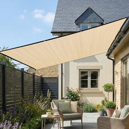 Sun Shade Sail, 3 x 3.6 m Rectangle Sunscreen Awning Canopy with Stainless Steel Eyelets and Bungee Cords, UV Protection Shade Sail  for Outdoors, Garden, Patio, Beige