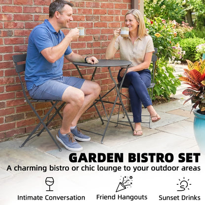 Folding Bistro Set with Round Garden Table and Chairs, Grey