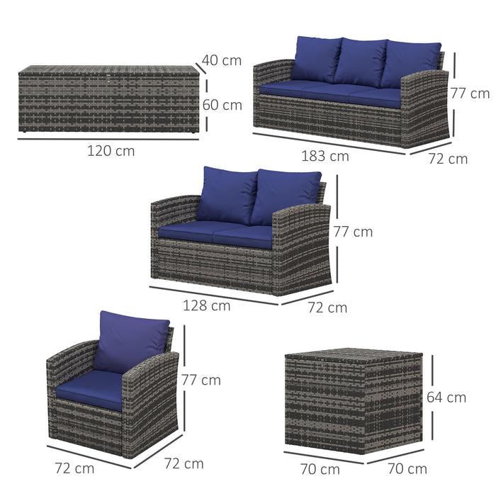 6 PCS Patio Rattan Sofa Set Conversation Furniture Navy Blue