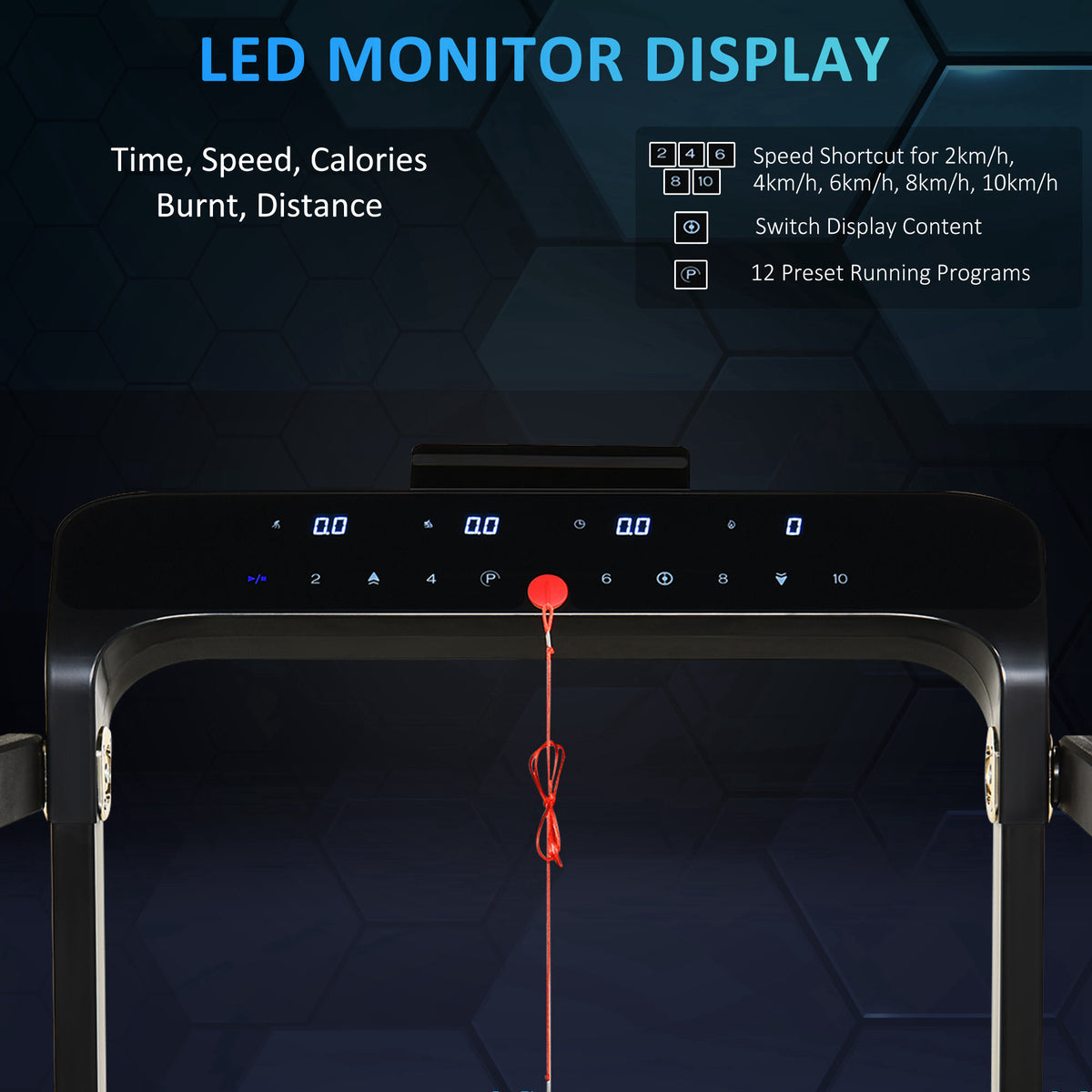 1.85HP Foldable Electric Treadmill Fitness Safety Lock LED screen-Black