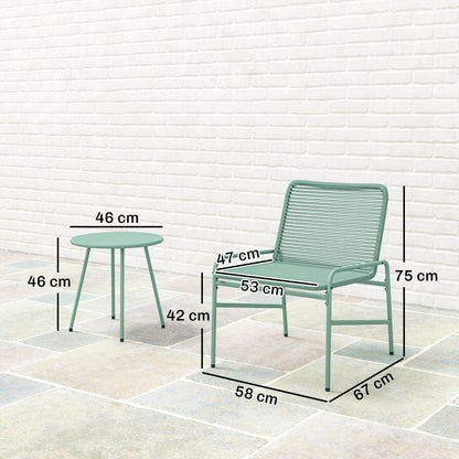 Rattan Bistro Set with 2 Chairs & Round Table for Patio, Green