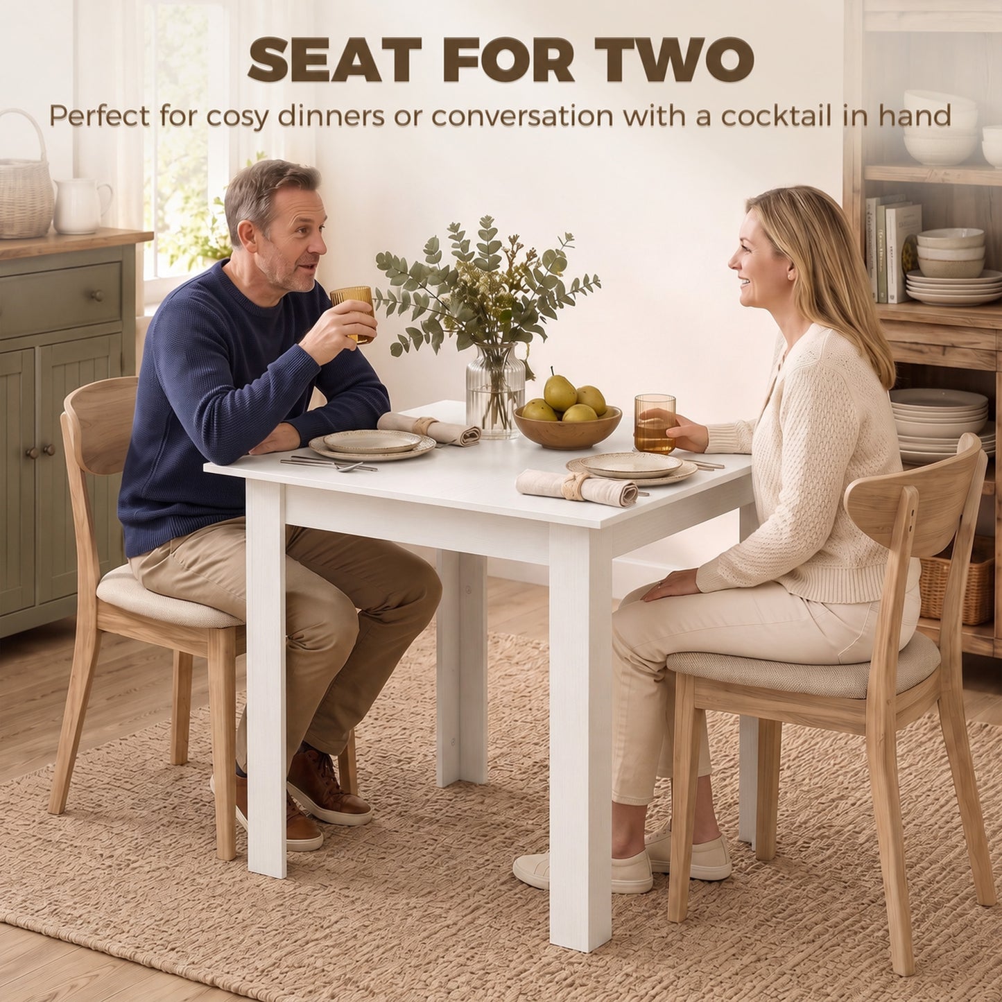 Square Dining Table, Kitchen Table with White Wood Effect