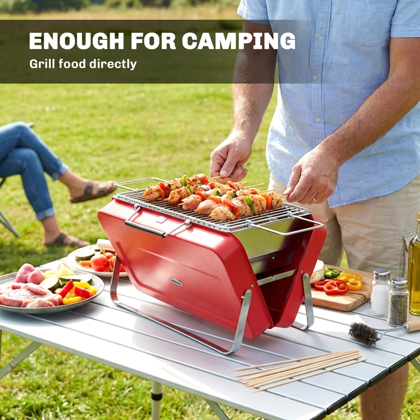 Portable Mini Charcoal Barbecue Grill with Suitcase Shell, Red