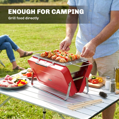 Portable Mini Charcoal Barbecue Grill with Suitcase Shell, Red