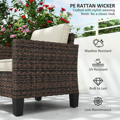 Single Rattan Chair, Garden Armchair with Cushions, Brown