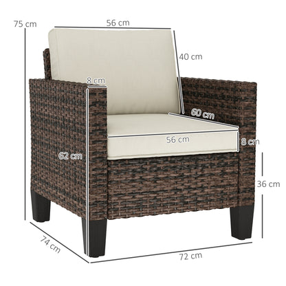 Single Rattan Chair, Garden Armchair with Cushions, Brown