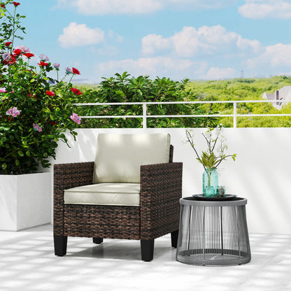 Single Rattan Chair, Garden Armchair with Cushions, Brown