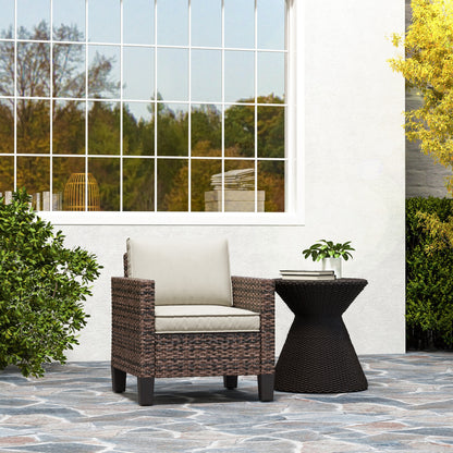 Single Rattan Chair, Garden Armchair with Cushions, Brown