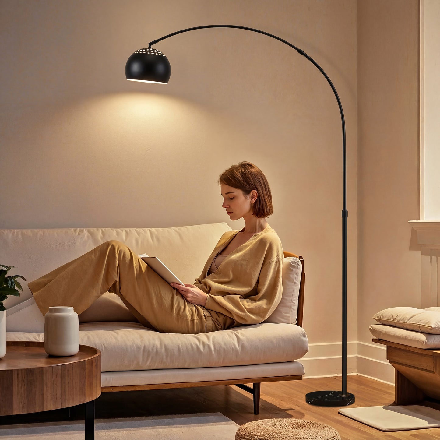 Arc Floor Lamp for Living Room, Free Standing Tall Lamp, Black