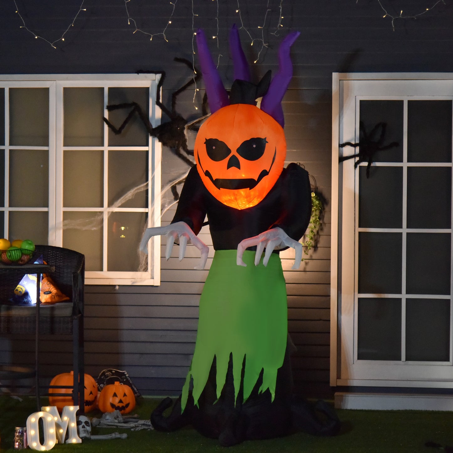 240cm Pumpkin Ghost Inflatable Halloween Decoration w/ Lights Accessories