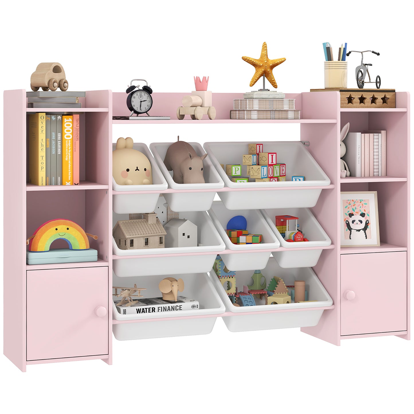 Kids Toy Storage Organiser with 8 Removable Storage Bins, Pink