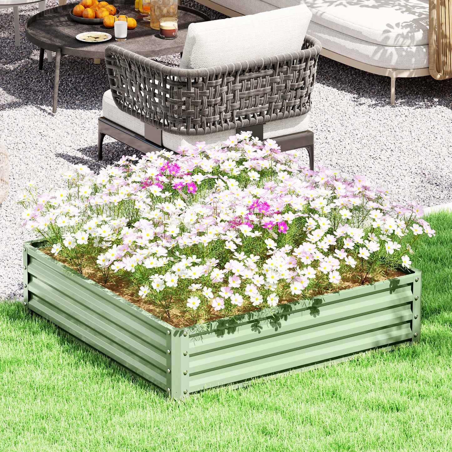 Raised Garden Bed Metal Patio Backyard Flower Planter, Light Green