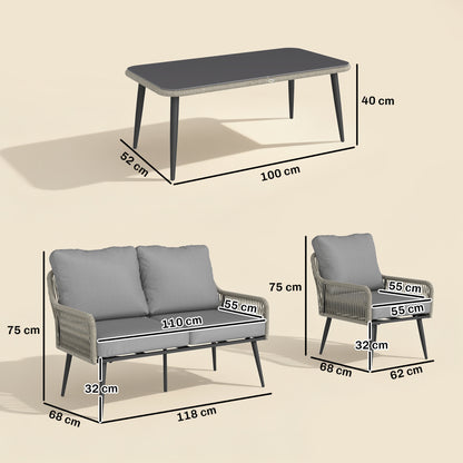 Rattan Garden Furniture Set, Tempered Glass with 3 Chairs