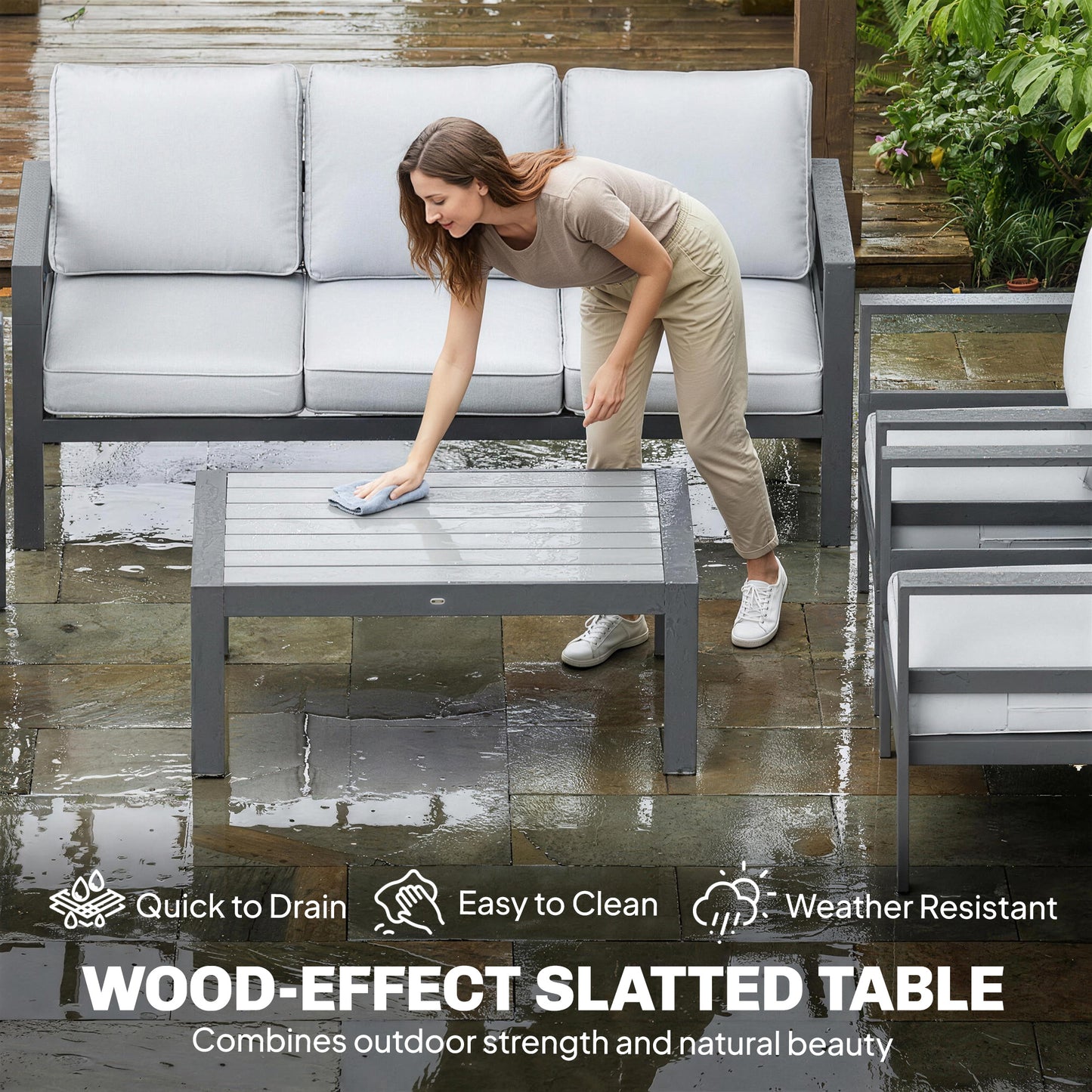 Aluminium Garden Furniture Sofa Set with Olefin Cushions, Dark Grey