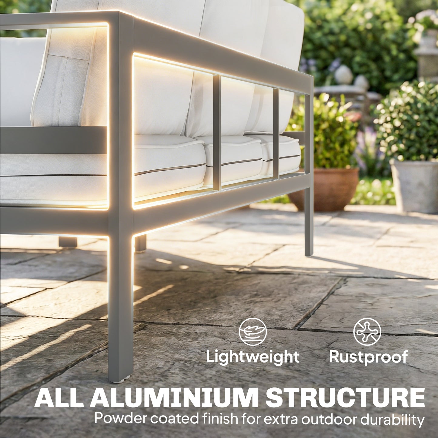 Aluminium Garden Furniture Sofa Set with Olefin Cushions, Dark Grey