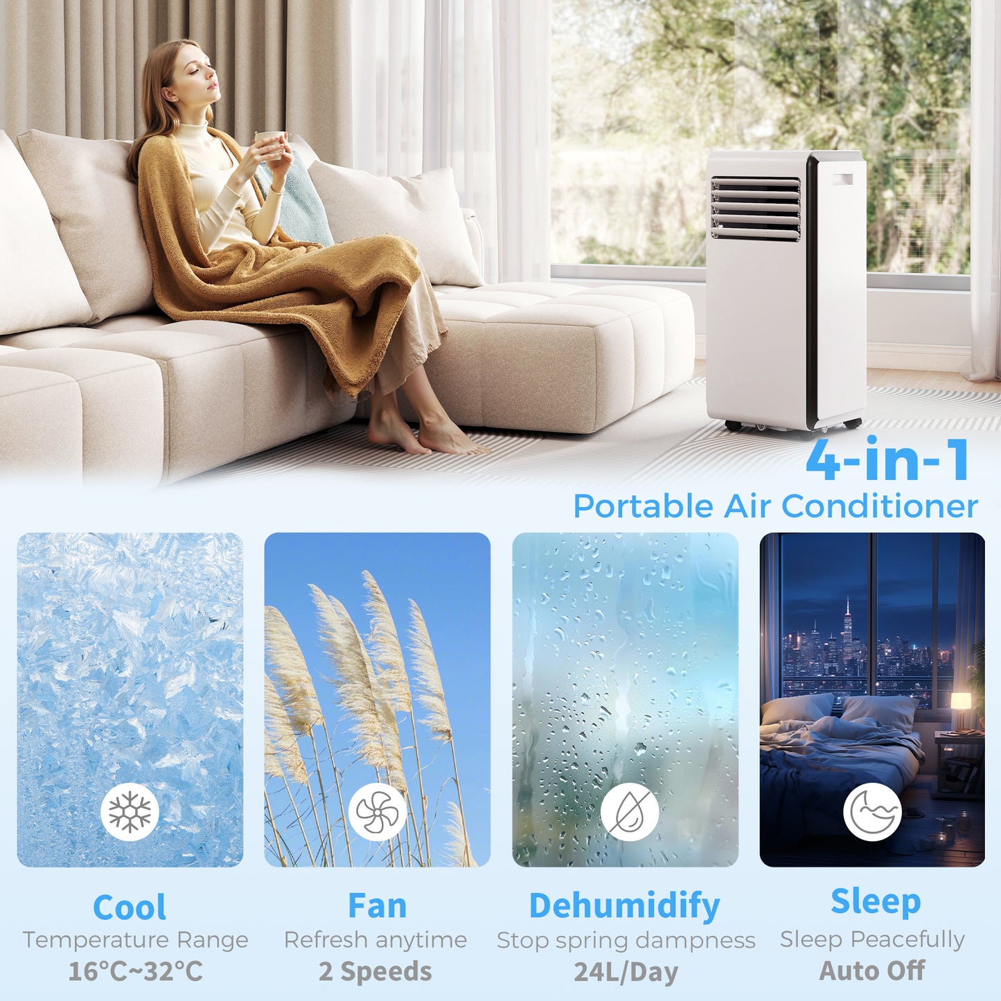 4-in-1 Portable Air Conditioner 9000 BTU Air Conditioning Unit White
