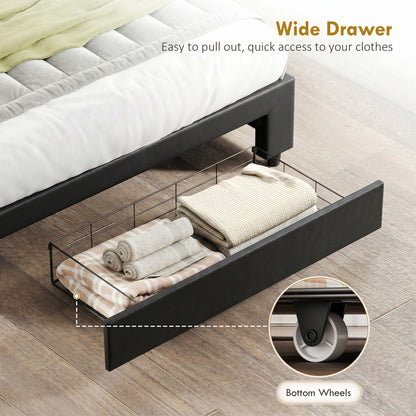 Upholstered Bed Frame with Storage Drawer and Adjustable Headboard, 5ft King Size Ottoman Bed with Gas Lift End Opening, Wooden Slats, No Mattress, Black