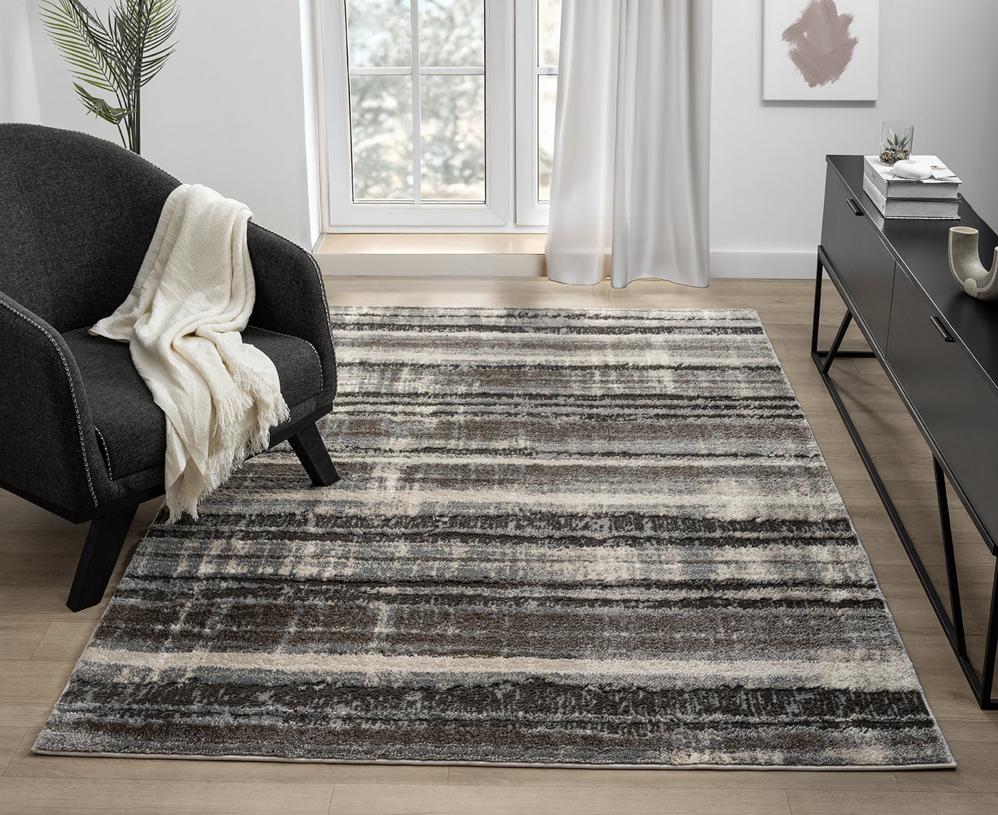 Eleanor Modern Embossed Living Room Area Rug - Striped Design - 2 Colours Available