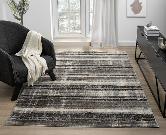 Eleanor Modern Embossed Living Room Area Rug - Striped Design - 2 Colours Available