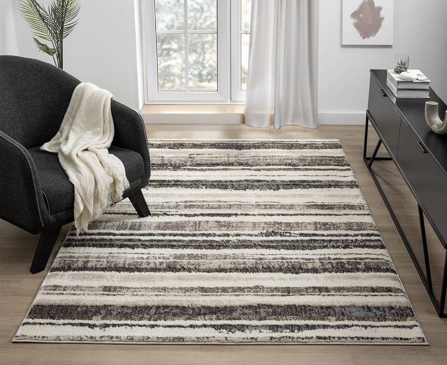 Eleanor Modern Embossed Living Room Area Rug - Striped Design - 2 Colours Available
