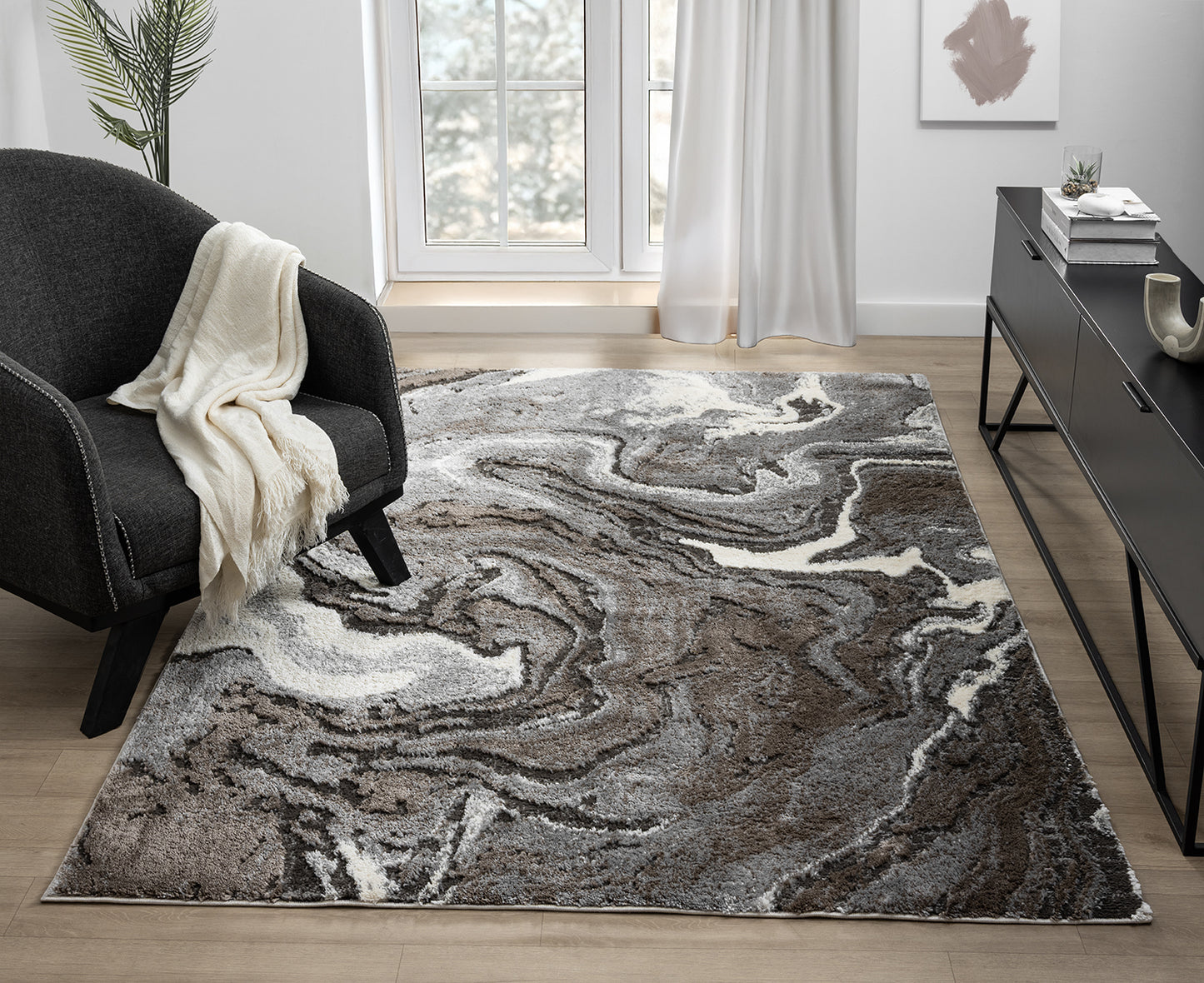 Eleanor Modern Embossed Living Room Area Rug - Marble Design - 2 Colours Available