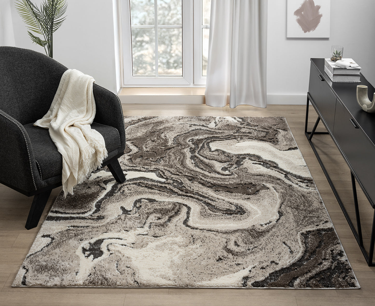 Eleanor Modern Embossed Living Room Area Rug - Marble Design - 2 Colours Available