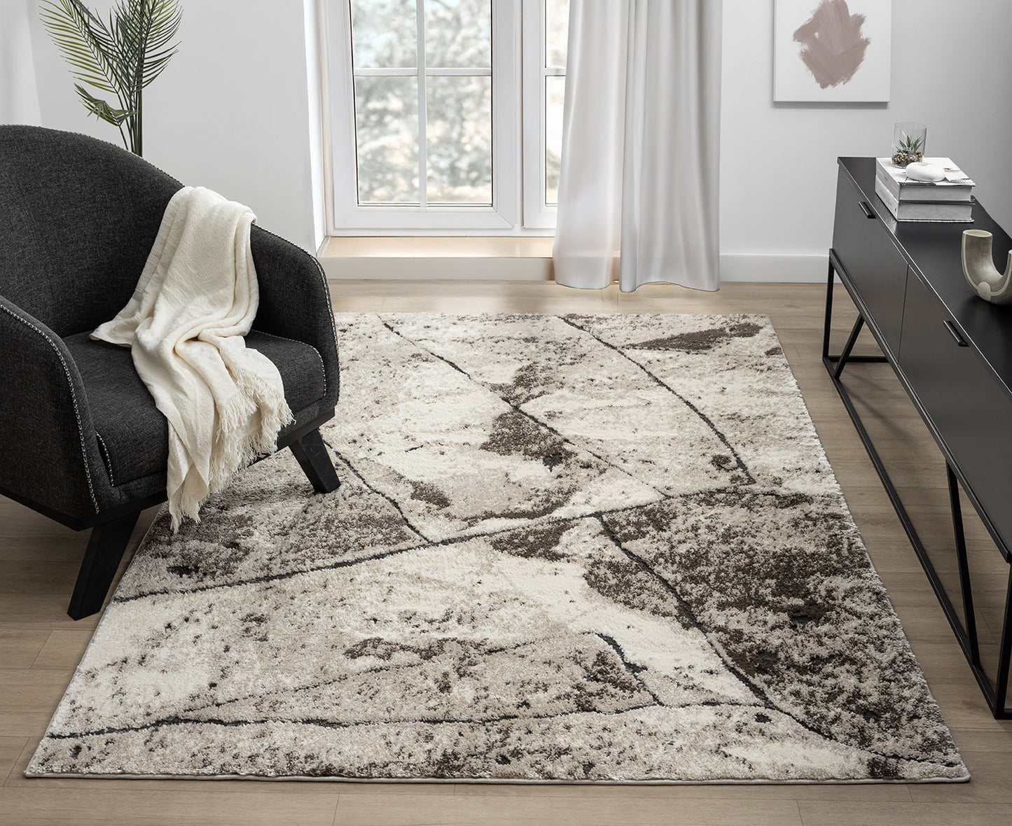 Eleanor Modern Embossed Living Room Area Rug - Slate Design - 2 Colours Available