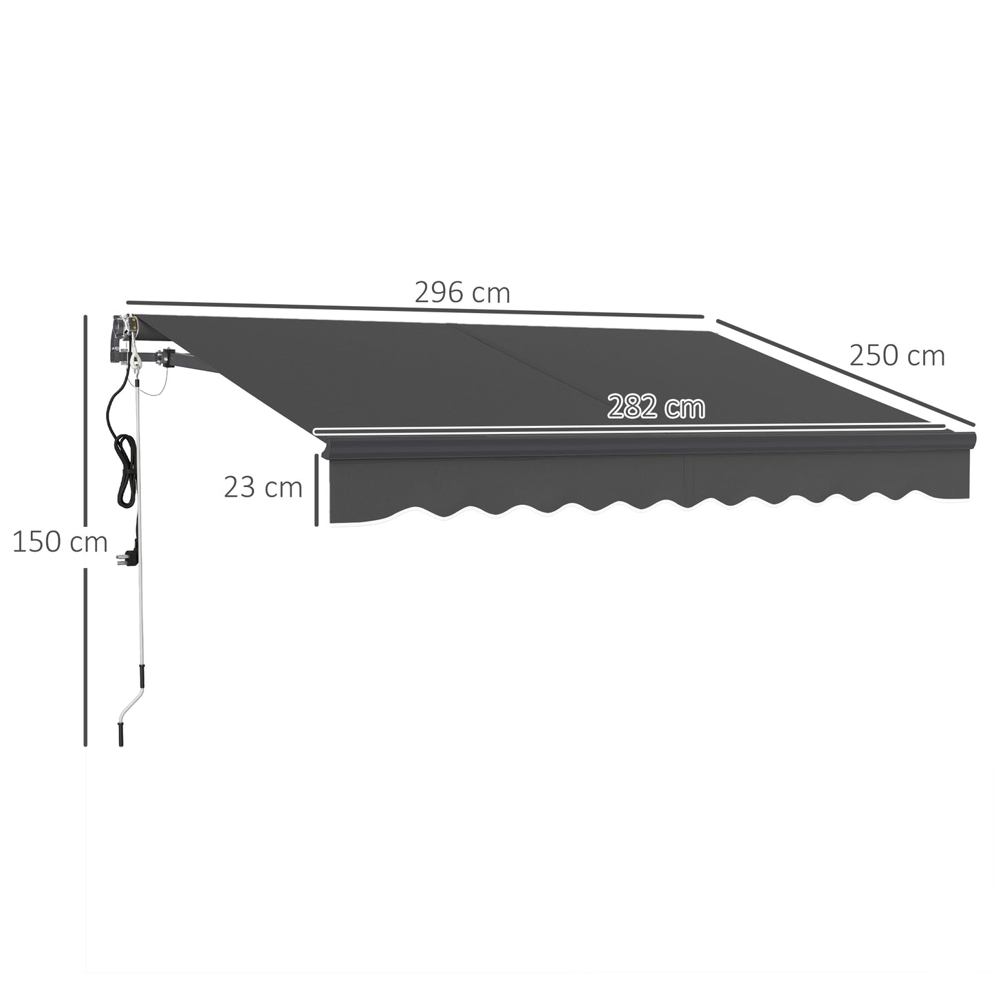 3 x 2.5m Electric Retractable Awning w/ Aluminium Frame Dark Grey