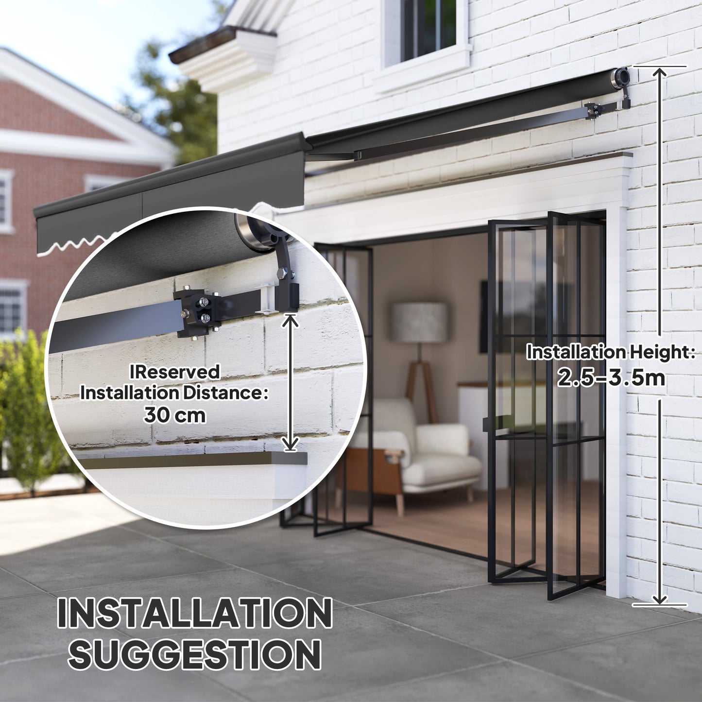 3 x 2.5m Electric Retractable Awning w/ Aluminium Frame Dark Grey