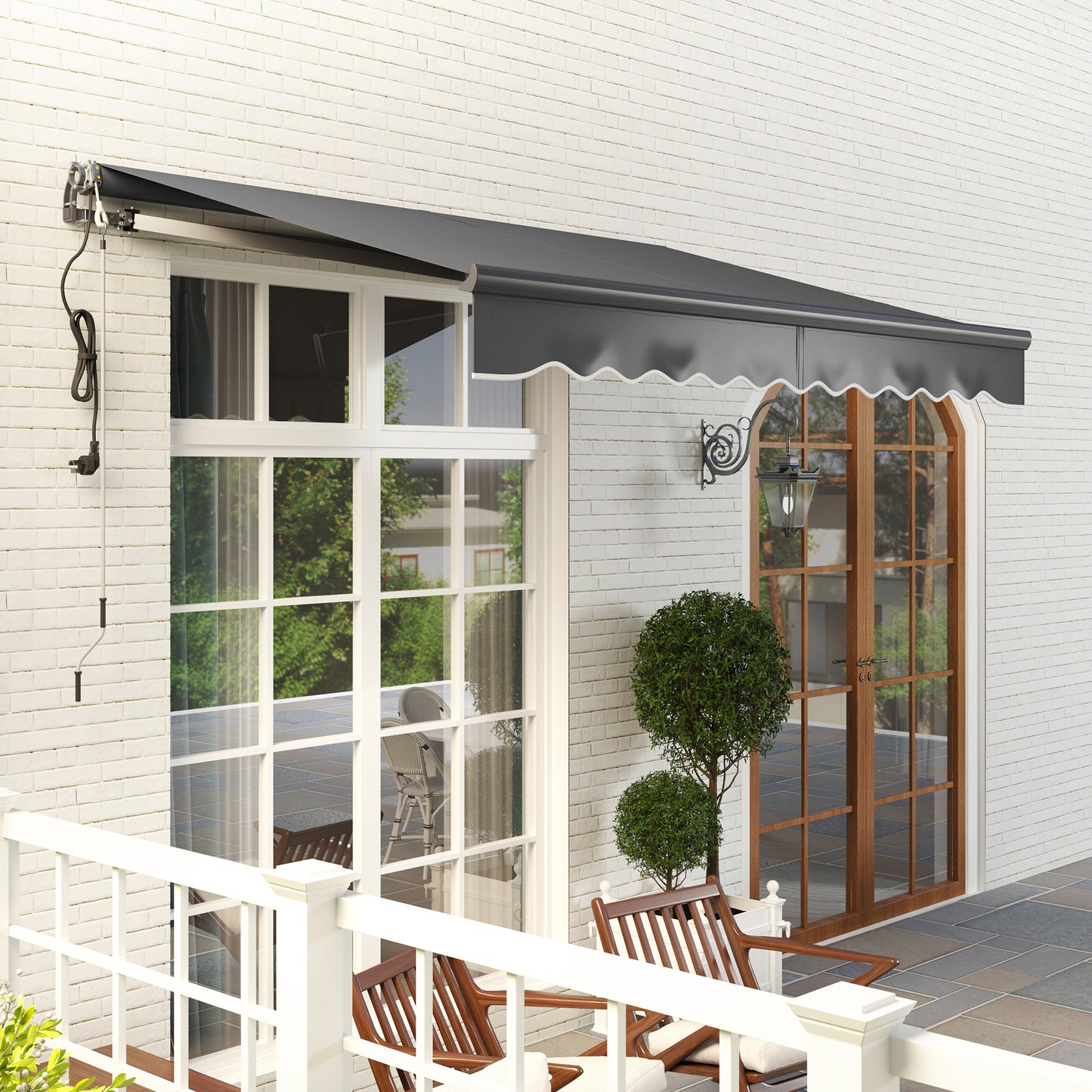 3 x 2.5m Electric Retractable Awning w/ Aluminium Frame Dark Grey